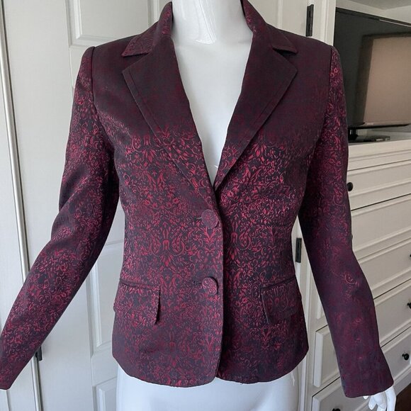 Vintage Y2K Red Black Baroque Jacquard Satin Blazer Jacket Whimsigoth Romantic L - Picture 2 of 13